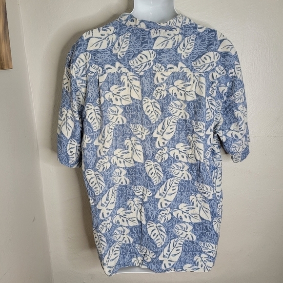 Op Tropical Palm Leaves Hawaiian Print Camp Shirt Men's Large Blue - Picture 3 of 11